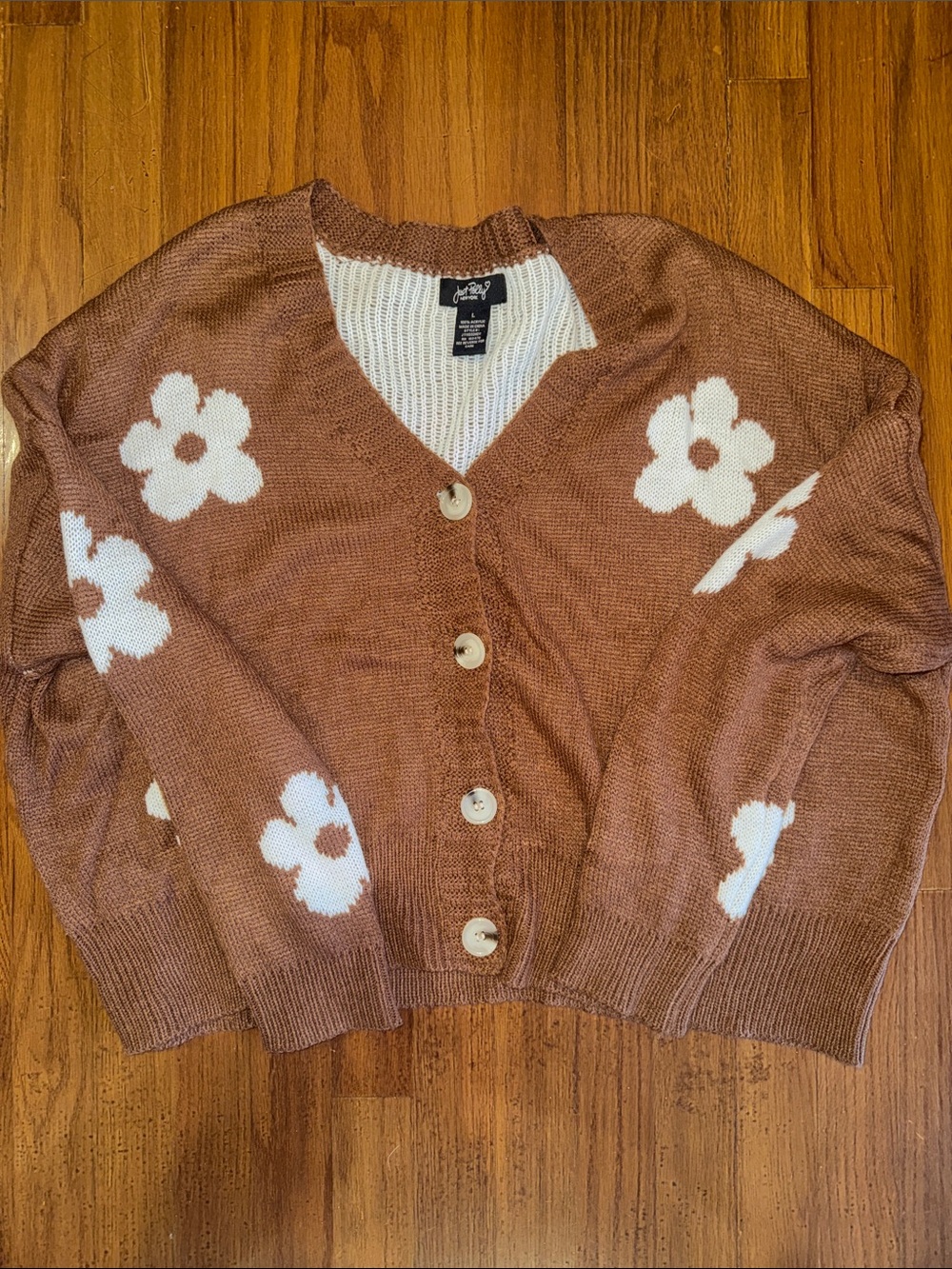 Brown Floral Button-Front Cropped Cardigan Sweater